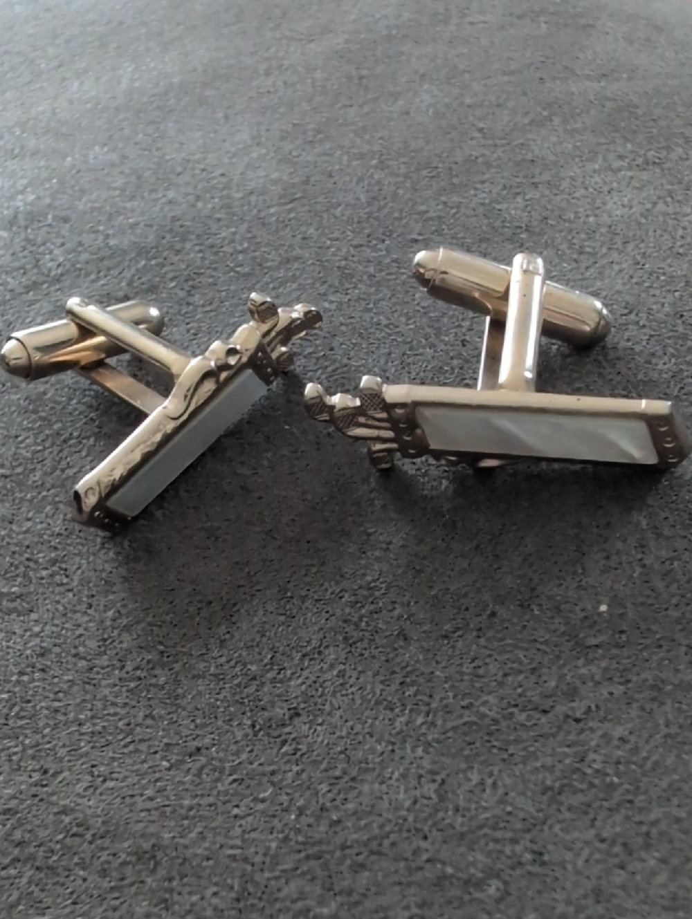 Vintage Mother Of Pearl Silver Tone Golf Cufflinks